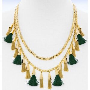 BAUBLEBAR Gold-Tone GRENADA Layered Green Tassel Strands Necklace